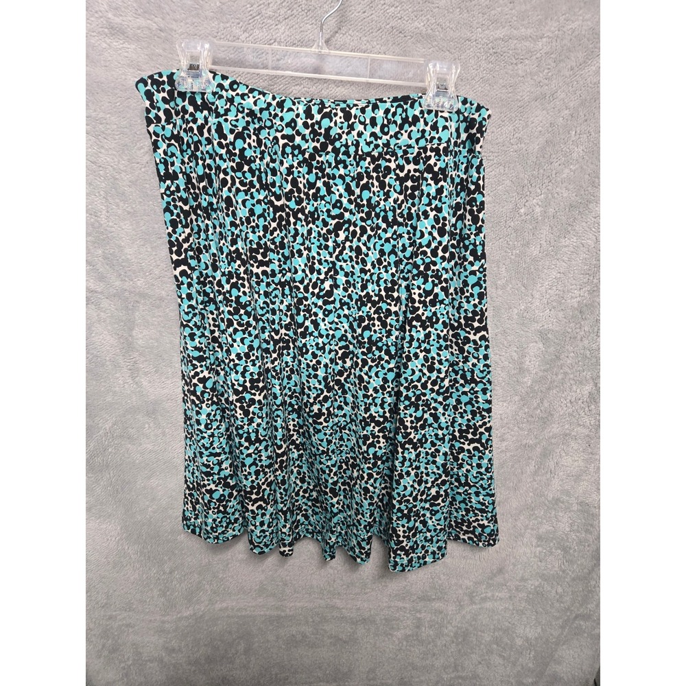 City Girl Nancy Bolen Teal Black Abstract Leopard Print A-Line Skirt Large